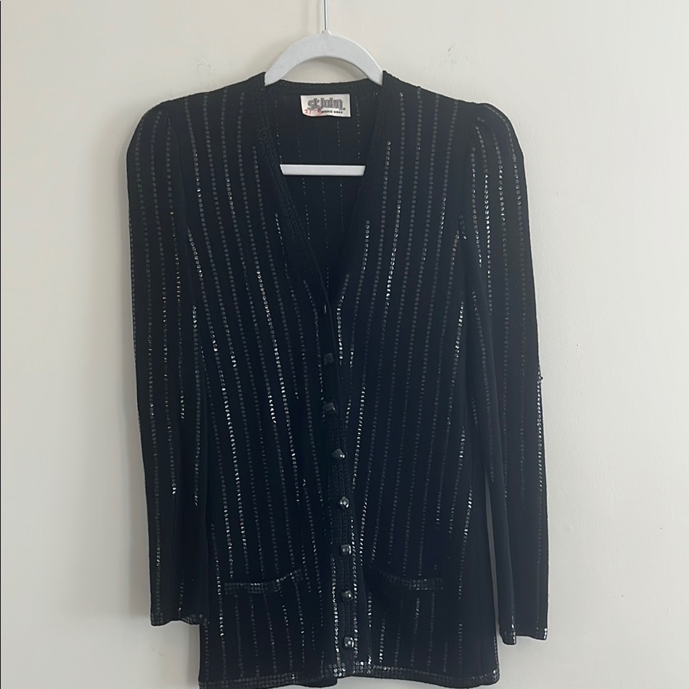 Vintage St. John Sequin Cardigan Striped Luxury Evening Classy Black‎ Occasion